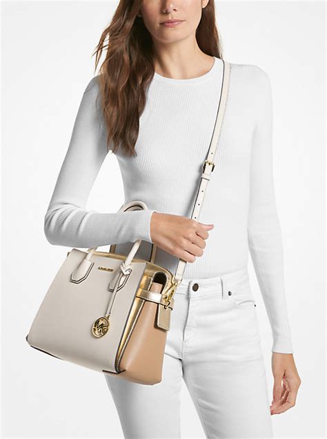 michael michael kors medium mercer leather satchel beige lining|Michael Kors leather satchel.